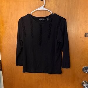Victoria Jones Woman Black Long Sleeve Ruffle-Trim Top